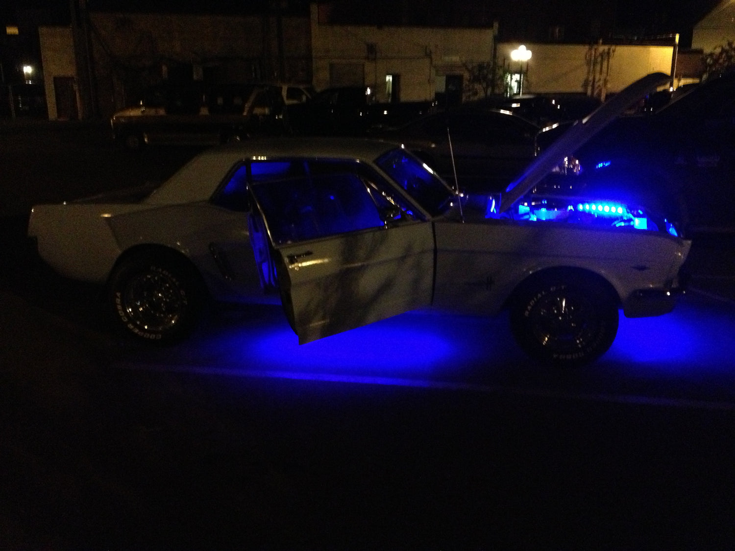 1965 Ford Mustang with LEDs and underglow installed.