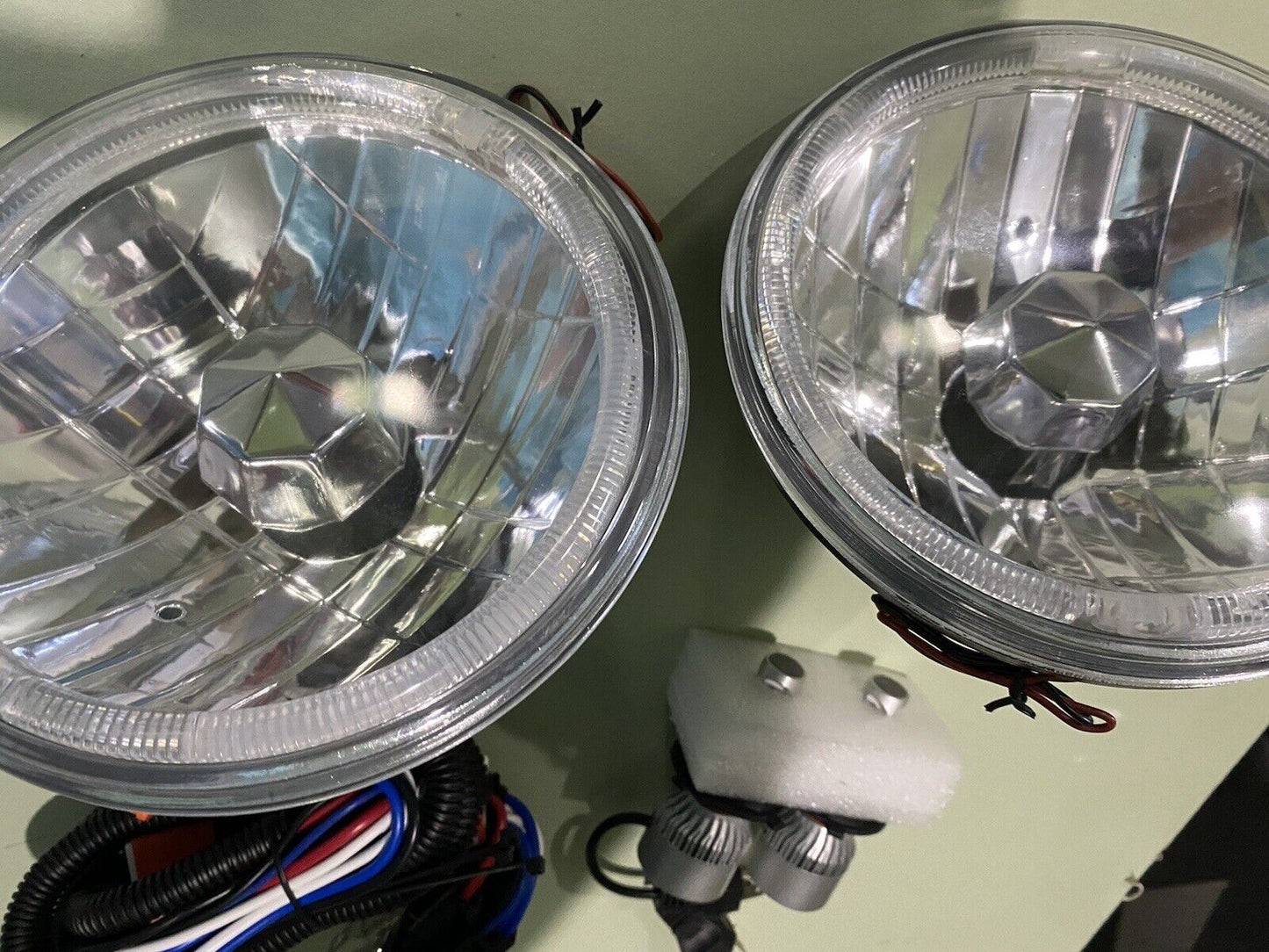 1964 Austin Healey 3000 H4 LED HEADLIGHT CONVERSION KIT  LIGHT Housings, LED Bulbs, HARNESS