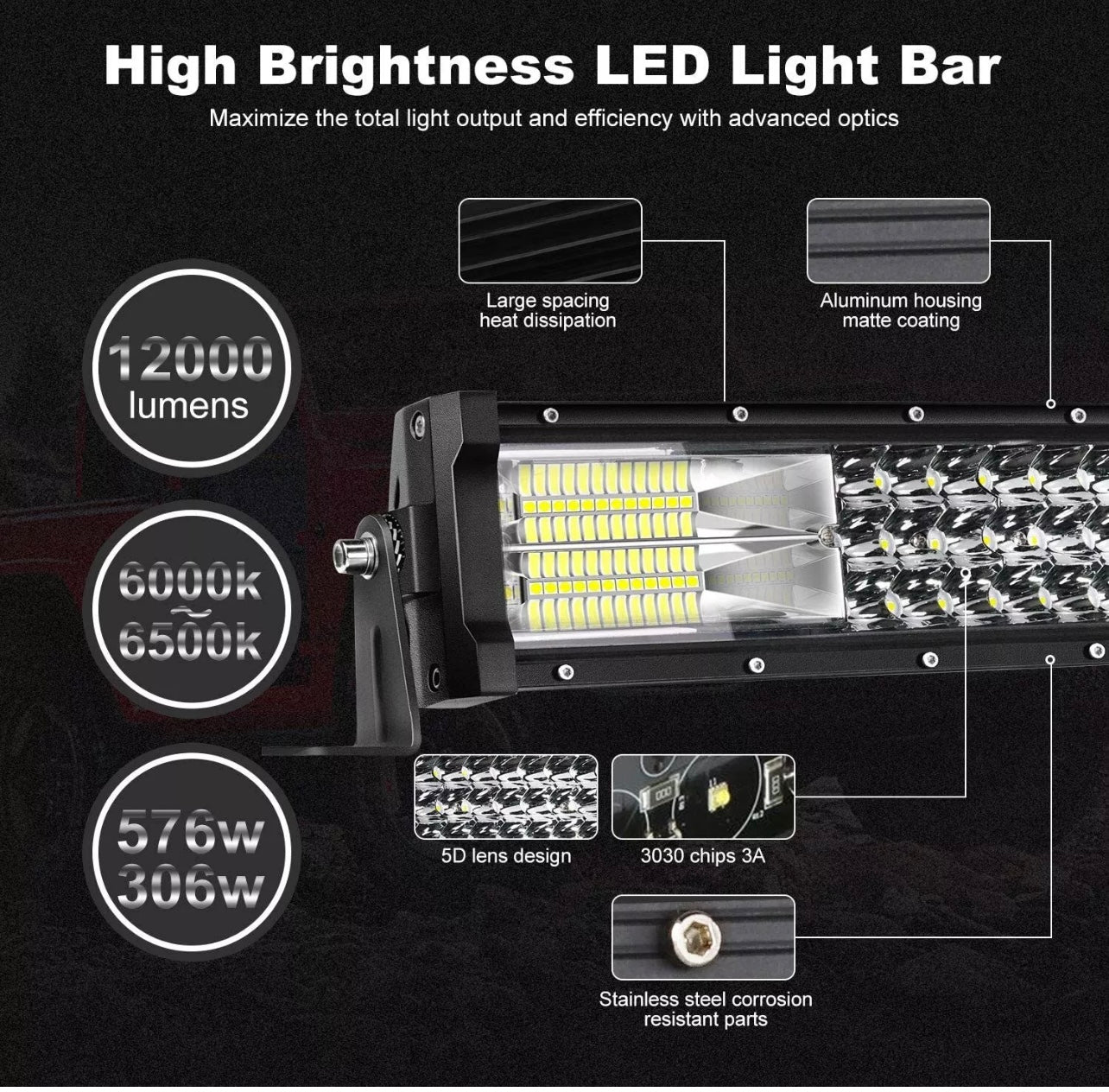 LED Light Bar (22” Curved Three Row) 6-6500k Crisp White