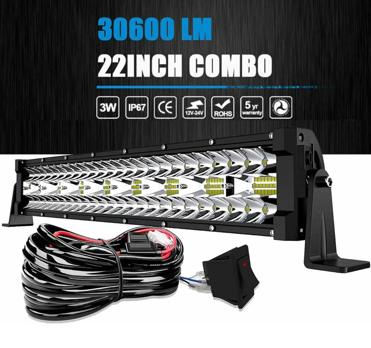 LED Light Bar (22” Three Row) 6-6500k Crisp White