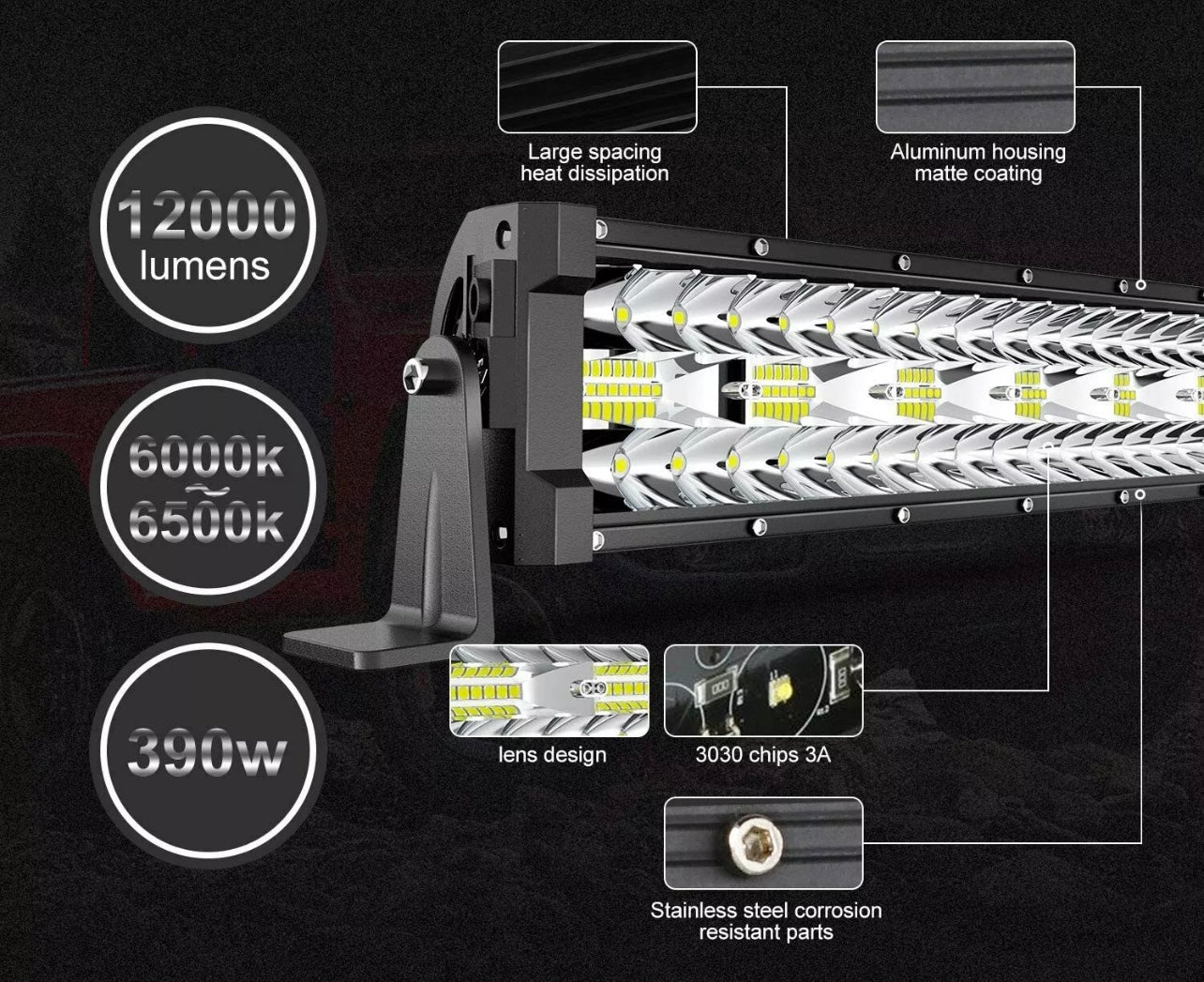 LED Light Bar (22” Three Row) 6-6500k Crisp White