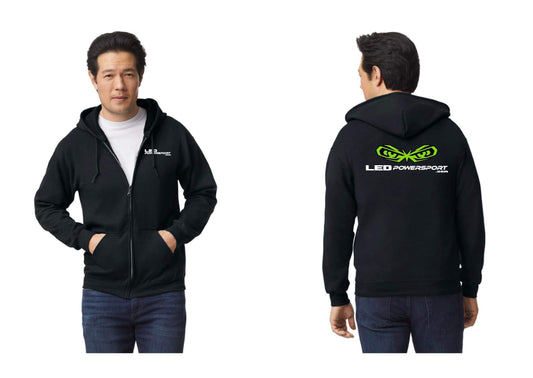 Black with Green Logo LEDPowersport Zip Hoodie