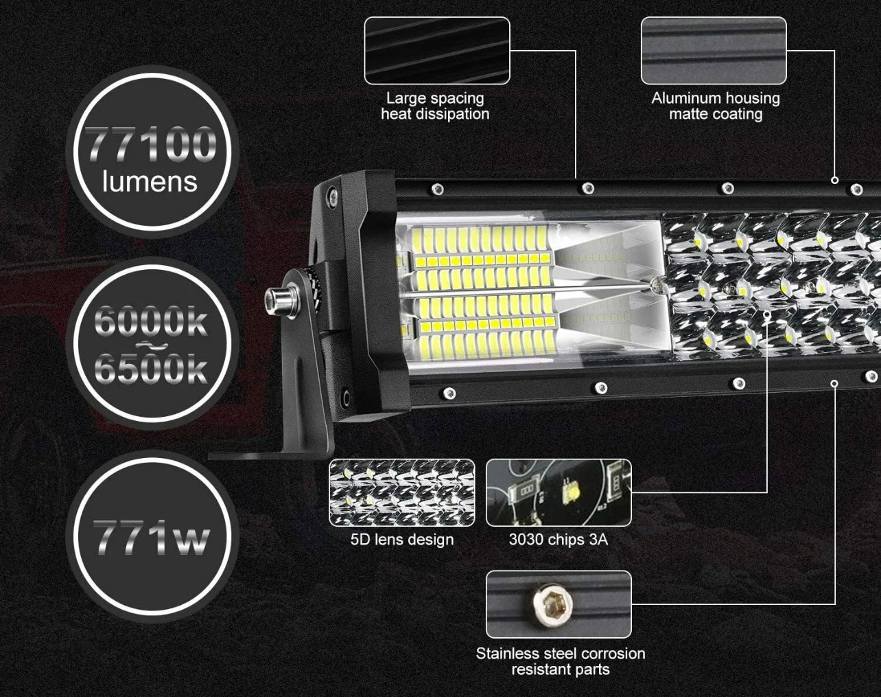 LED Light Bar (52” Curved Three Row) 6-6500k Crisp White